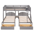 Full Over Twin & Twin Bunk Bed, Velvet Triple Bunk Bed With Drawers And Guardrails, Gray Gray Velvet