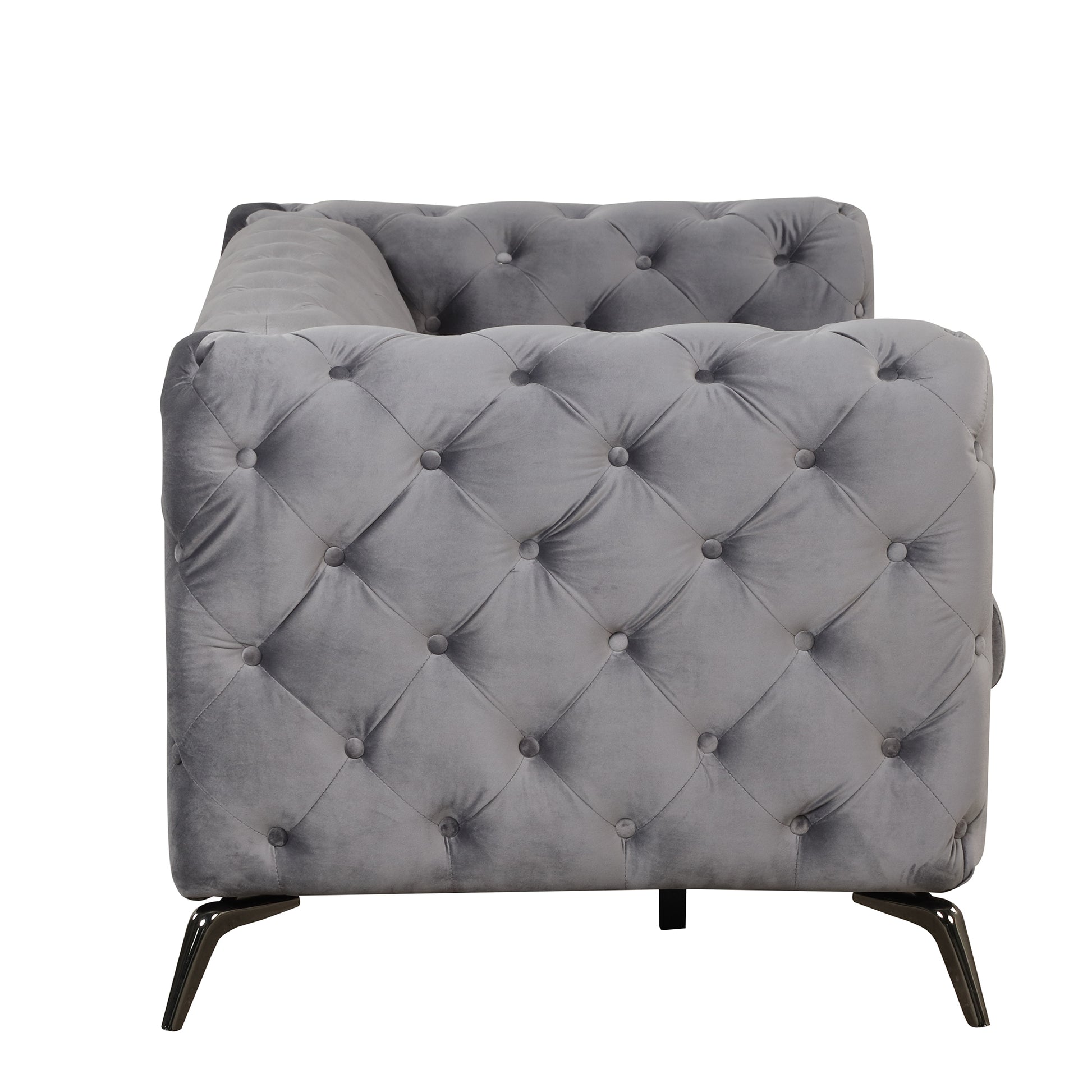 63" Velvet Upholstered Loveseat Sofa,Modern Loveseat Sofa With Button Tufted Back,2 Person Loveseat Sofa Couch For Living Room,Bedroom,Or Small Space,Gray Gray Foam Velvet