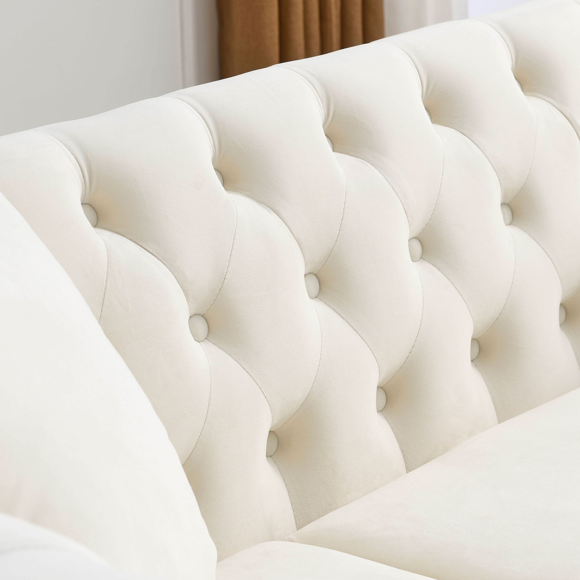 Video 80" Chesterfield Sofa Beige Velvet For Living Room, 3 Seater Sofa Tufted Couch With Rolled Arms And For Living Room, Bedroom, Office, Apartment, Two Pillowsw834S00008 Beige Foam Velvet
