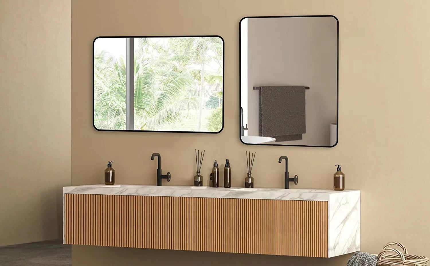 Black 24 "X32" Metal Rectangular Bathroom Wall Mirror Black Mdf Glass Aluminium