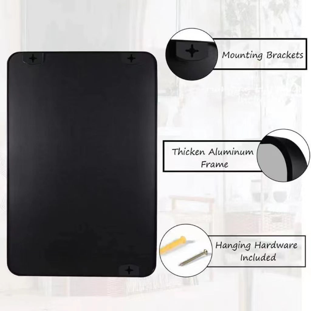 Black 24 "X32" Metal Rectangular Bathroom Wall Mirror Black Mdf Glass Aluminium