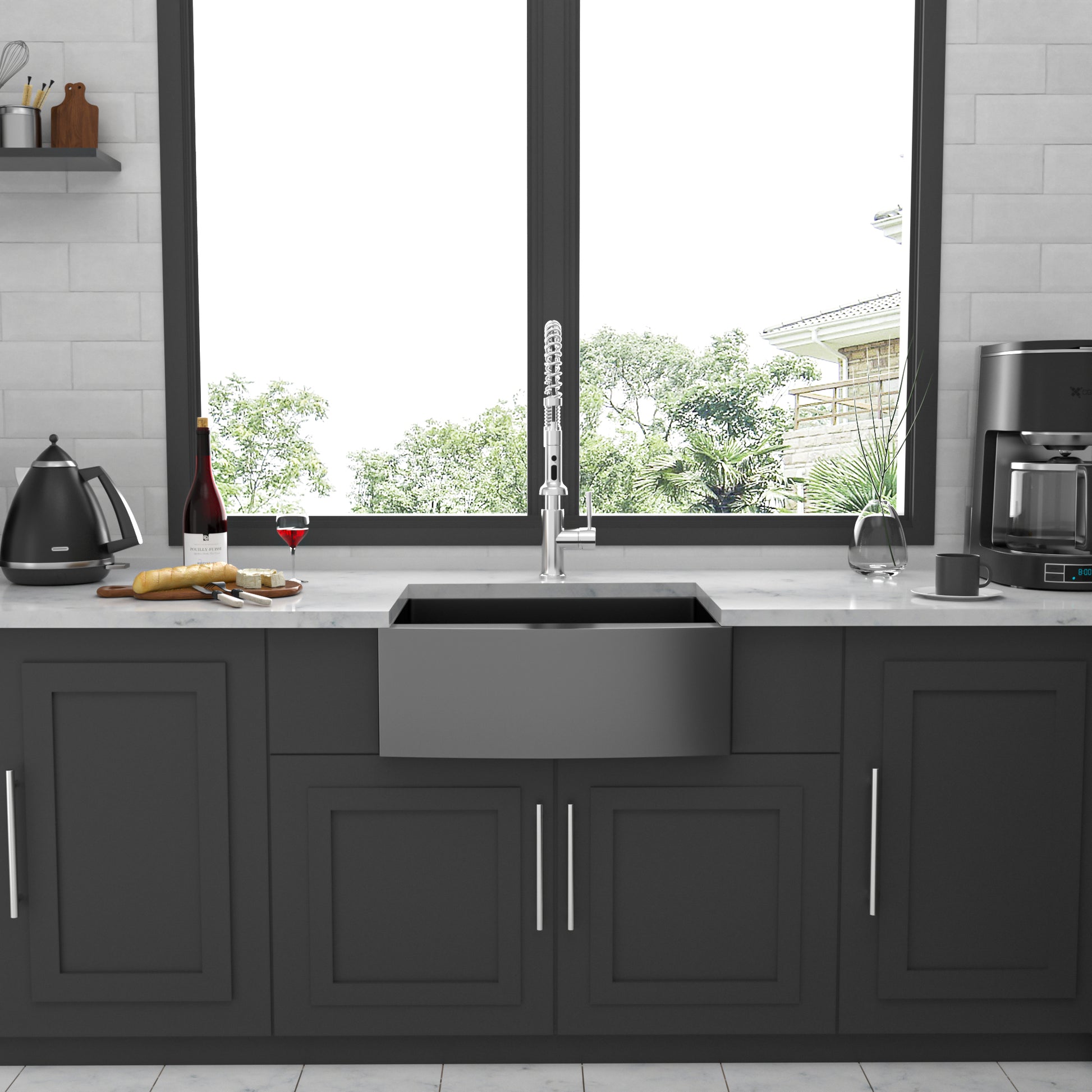 24 Gunmetal Black Farmhouse Sink 24 Inch Kitchen Sink Stainless Steel 16 Gauge Apron Front Kitchen Sink Gunmetal Black Stainless Steel