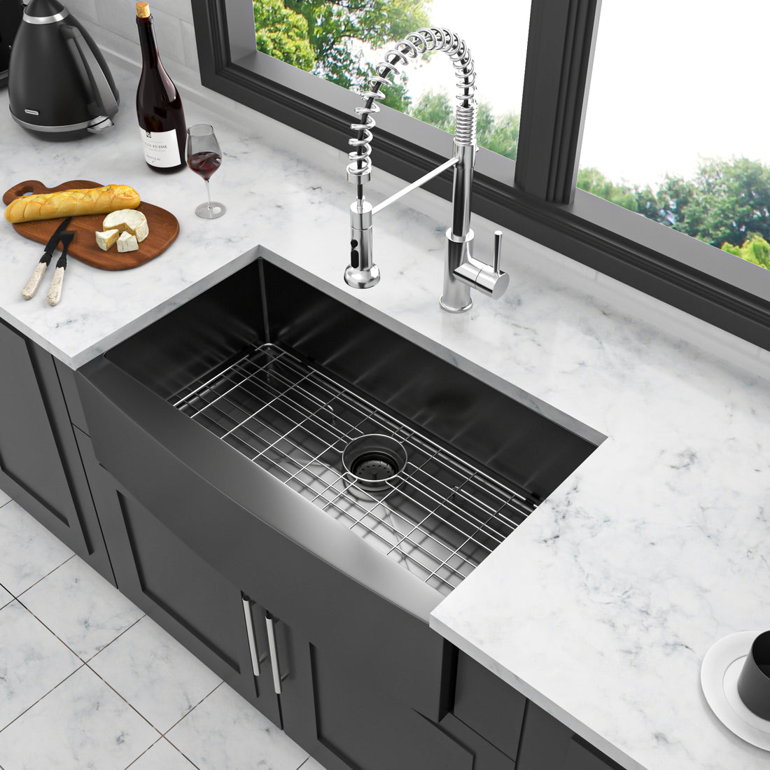 33 Gunmetal Black Farmhouse Sink 33 Inch Kitchen Sink Stainless Steel 16 Gauge Apron Front Kitchen Sink Gunmetal Black Stainless Steel