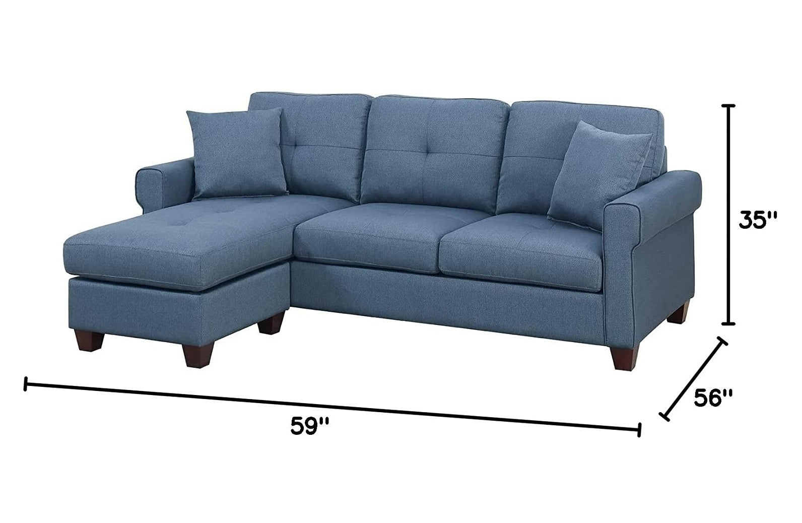 Blue Color Glossy Polyfiber Tufted Cushion Couch Sectional Sofa Chaise Living Room Furniture Reversible Sectionals Chaise Blue Wood Primary Living Space Cushion Back Contemporary,Modern L Shaped Pine Square Arms Fabric 4 Seat