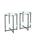 2 Piece Set Clear Tempered Glass End Table, Round Coffee Table For Bedroom Living Room Office Transparent Glass