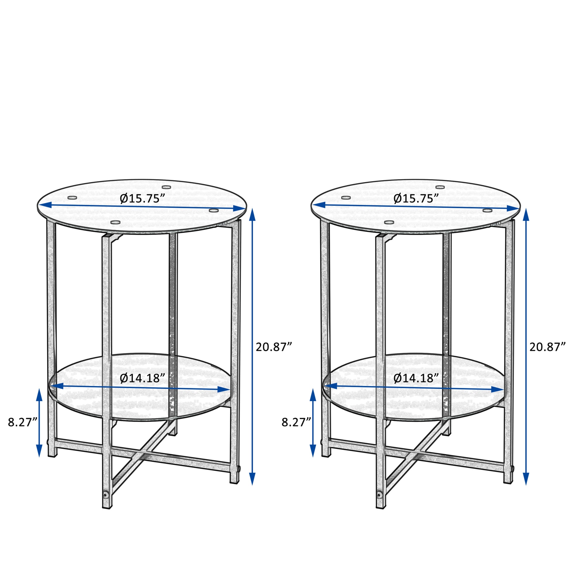 2 Piece Set Black Tempered Glass End Table, Round Coffee Table For Bedroom Living Room Office Black Glass
