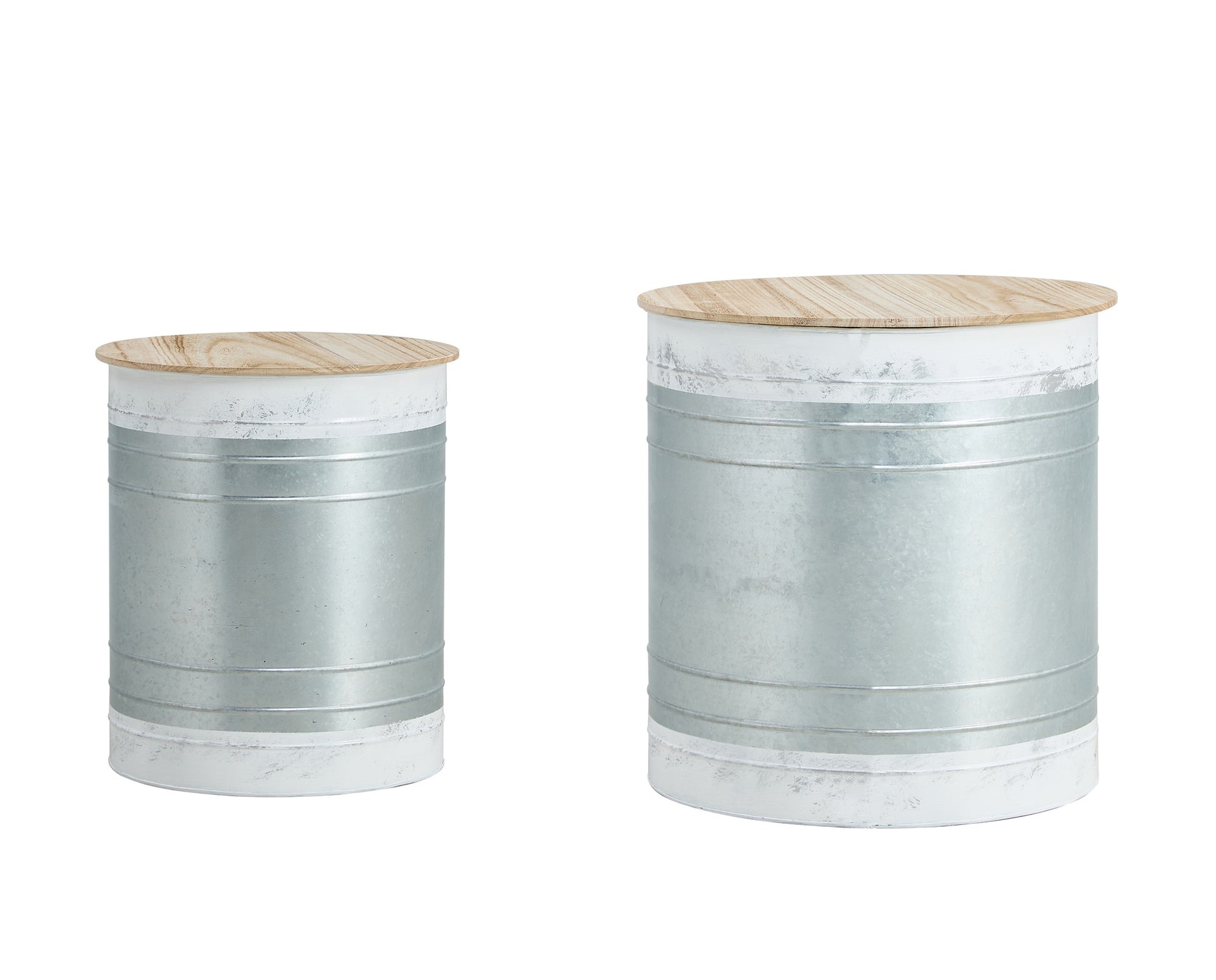 Farmhouse Rustic Distressed Metal Accent Cocktail Table With Wood Top Wht, Set Of 2 Antique White Steel
