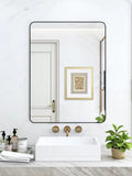 32 X 24 Inch Black Bathroom Mirror For Wall Vanity Mirror With Non Rusting Aluminum Alloy Metal Frame Rounded Corner For Modern Farmhouse Home Decor Black Modern Aluminium