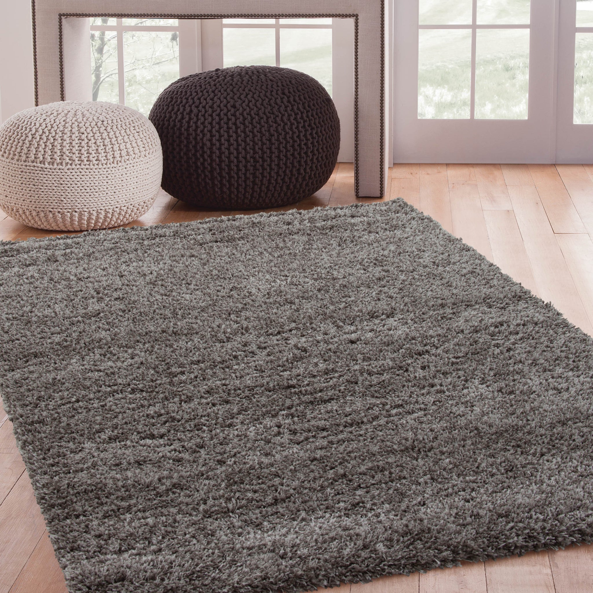 Shag Lt. Grey Area Rug 5X8 Light Grey Olefin