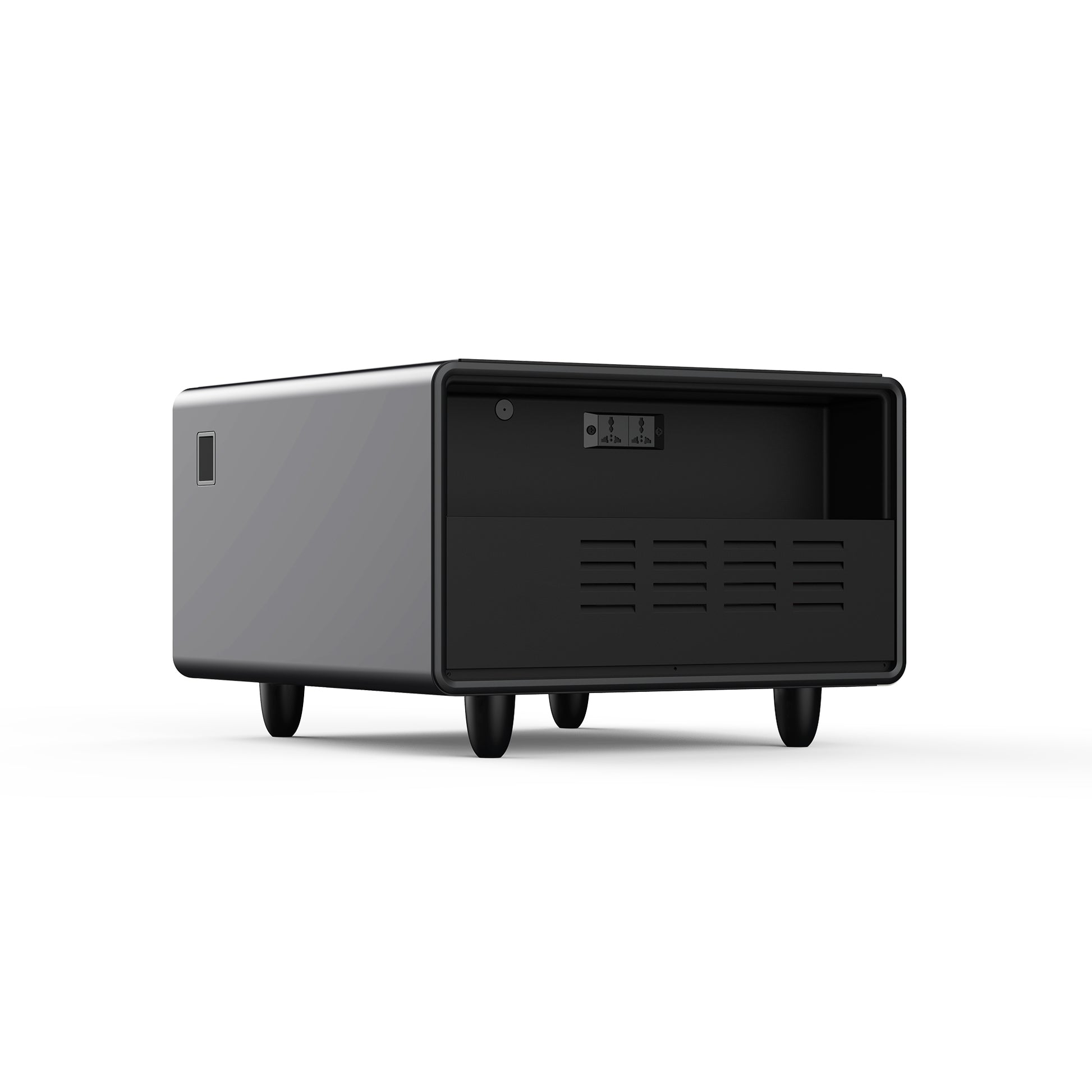 Modern Smart Side Table With Built In Fridge, Wireless Charging, Temperature Control, Power Socket, Usb Ports, Outlet Protection, Induction Light, Black Black Built In Outlets Or Usb Standing Desk Converter Primary Living Space Luxury,Modern Freestanding