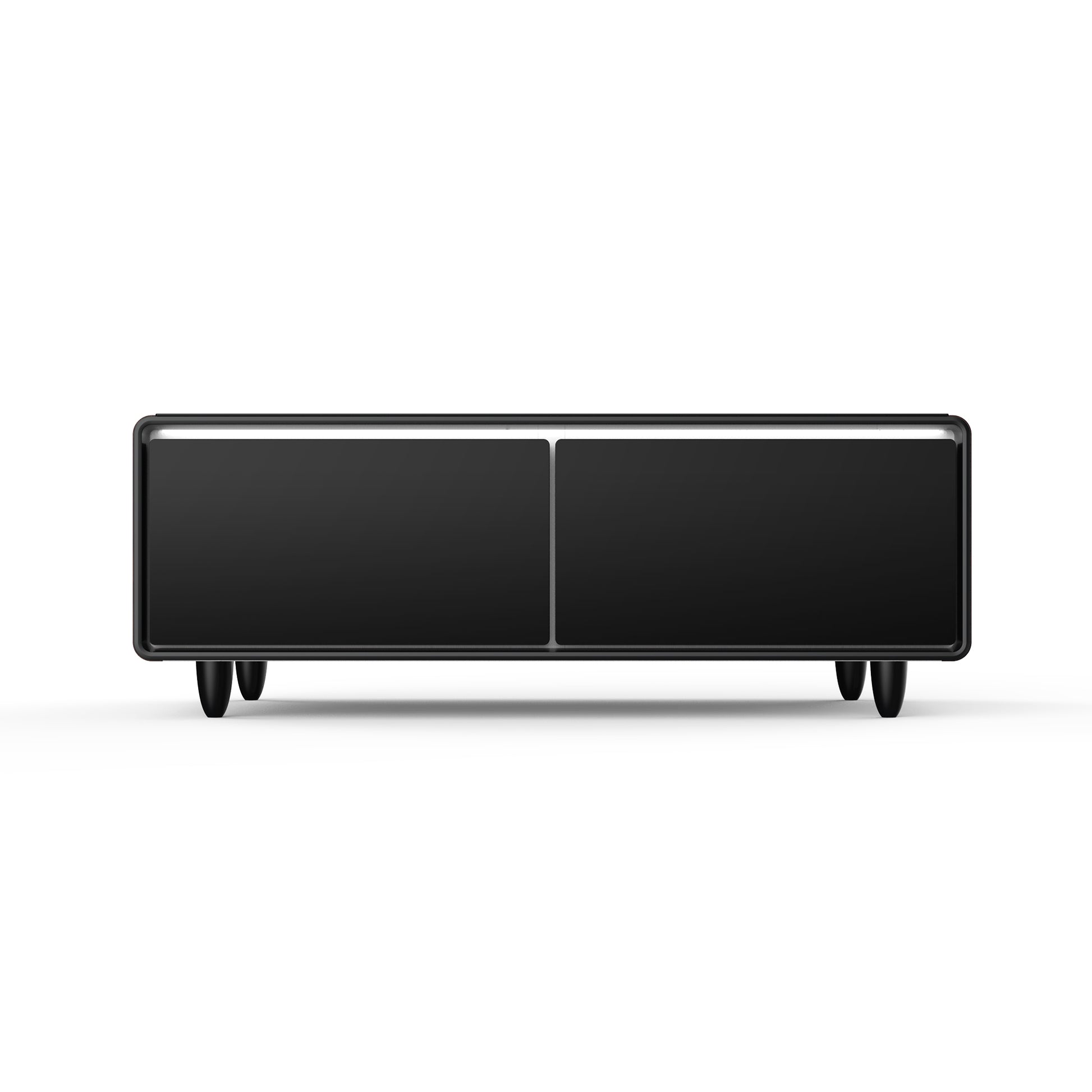 Modern Smart Coffee Table With Built In Fridge, Bluetooth Speaker, Wireless Charging Module, Touch Control Panel, Power Socket, Usb Interface, Outlet Protection, Atmosphere Light, And More, Brown Black Brown Built In Outlets Or Usb Primary Living Space