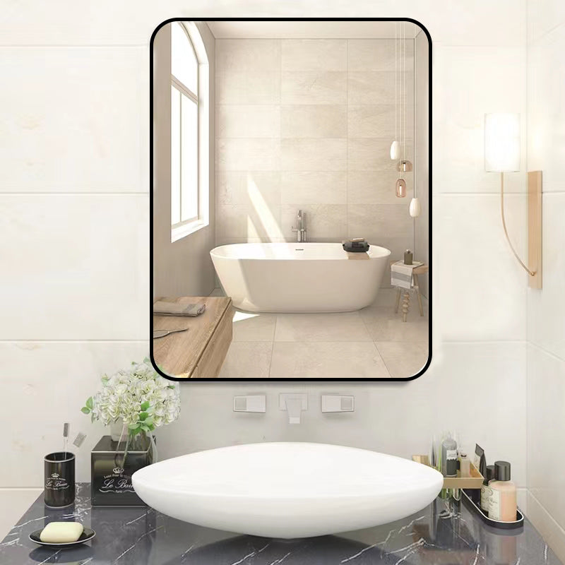 32 X 24 Inch Black Bathroom Mirror For Wall Vanity Mirror With Non Rusting Aluminum Alloy Metal Frame Rounded Corner For Modern Farmhouse Home Decor Black Modern Aluminium