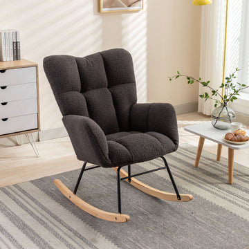 050 Teddy Fabric Rocking Gilder Nursery Chair For Living Room Indoor,Dark Gray Solid Dark Gray Bedroom Cotton Wipe Clean Modern Rocking Chairs Eucalyptus Tufted Back Foam Teddy