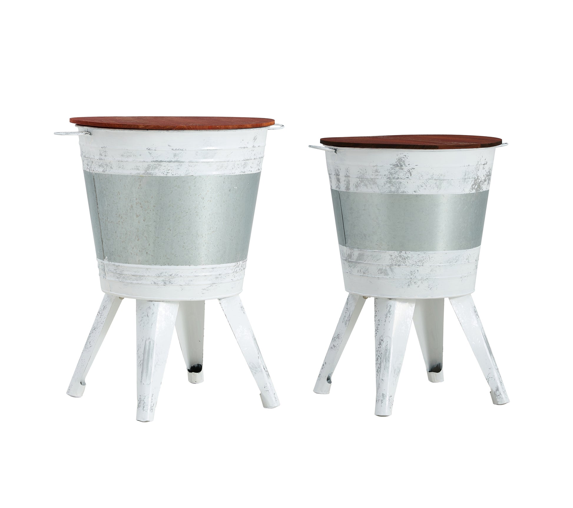 Farmhouse Rustic Distressed Metal Accent Cocktail Table With Wood Top Wht, Set Of 2 Antique Gray Steel