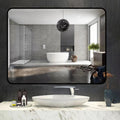 32 X 24 Inch Black Bathroom Mirror For Wall Vanity Mirror With Non Rusting Aluminum Alloy Metal Frame Rounded Corner For Modern Farmhouse Home Decor Black Modern Aluminium