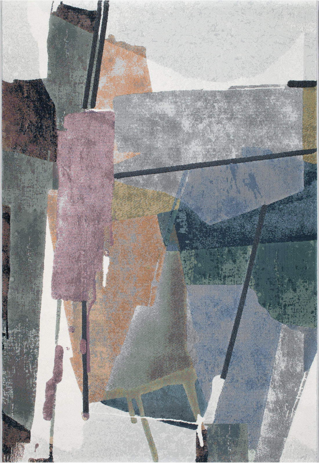 Essentials Abstract Orange, Sage, Blue, Gray, Ivory And Mauve Olefin Area Rug 8X10 Orange Polypropylene