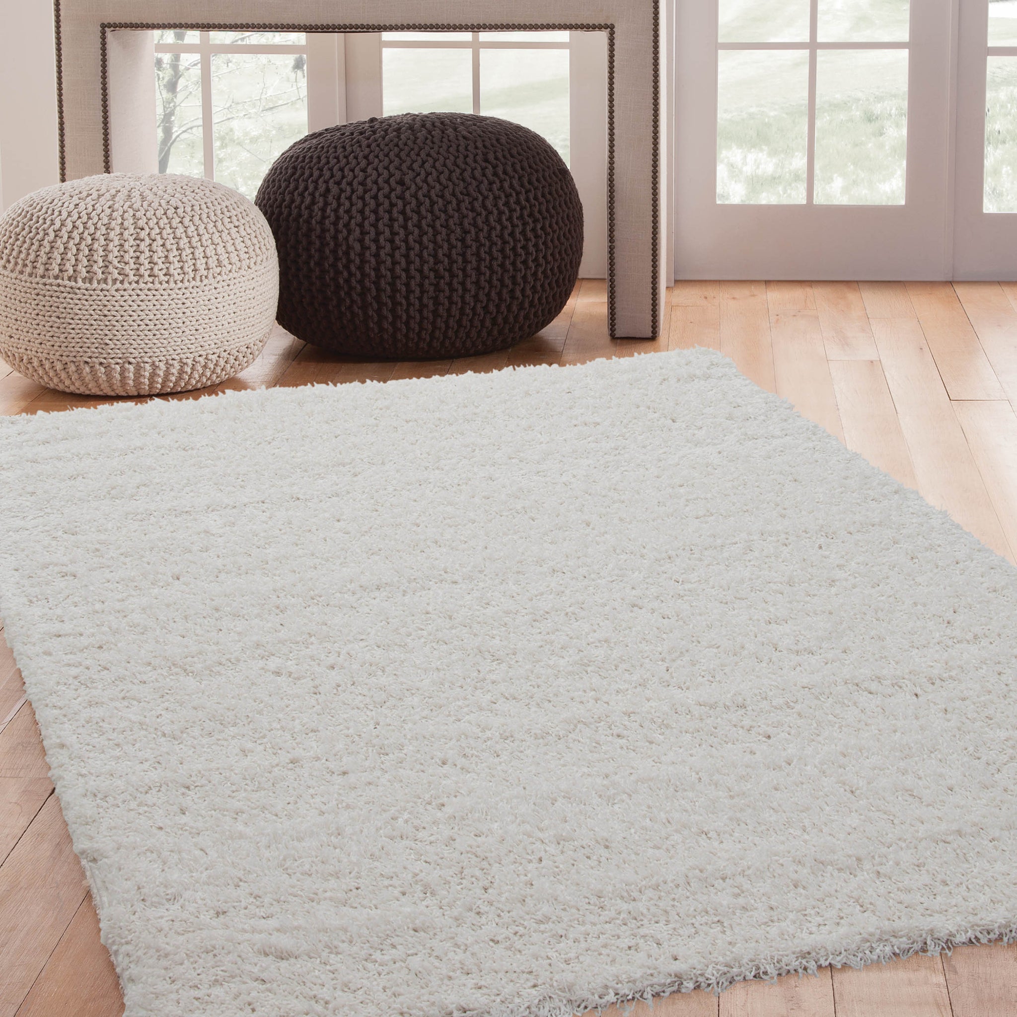 Shag White Area Rug 8X10 White Olefin