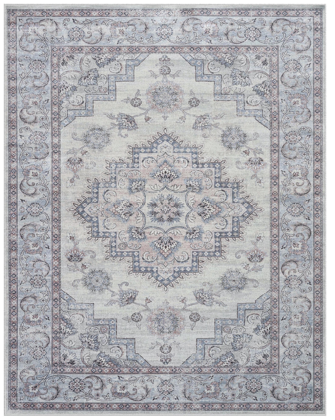 Calanthe Gray, Blush, Blue, Ivory Viscose Area Rug 5X8 Ivory Viscose