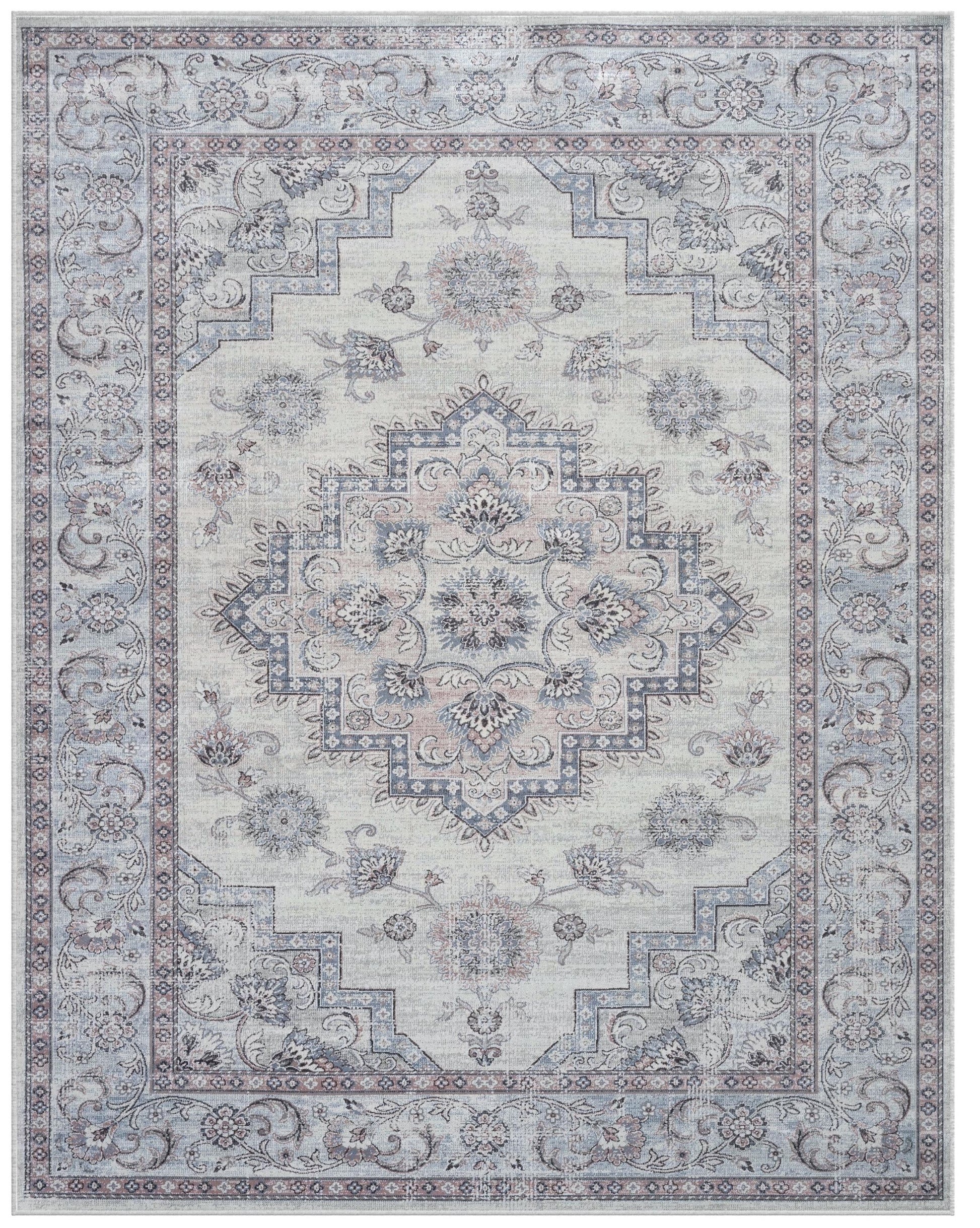 Calanthe Gray, Blush, Blue, Ivory Viscose Area Rug 5X8 Ivory Viscose