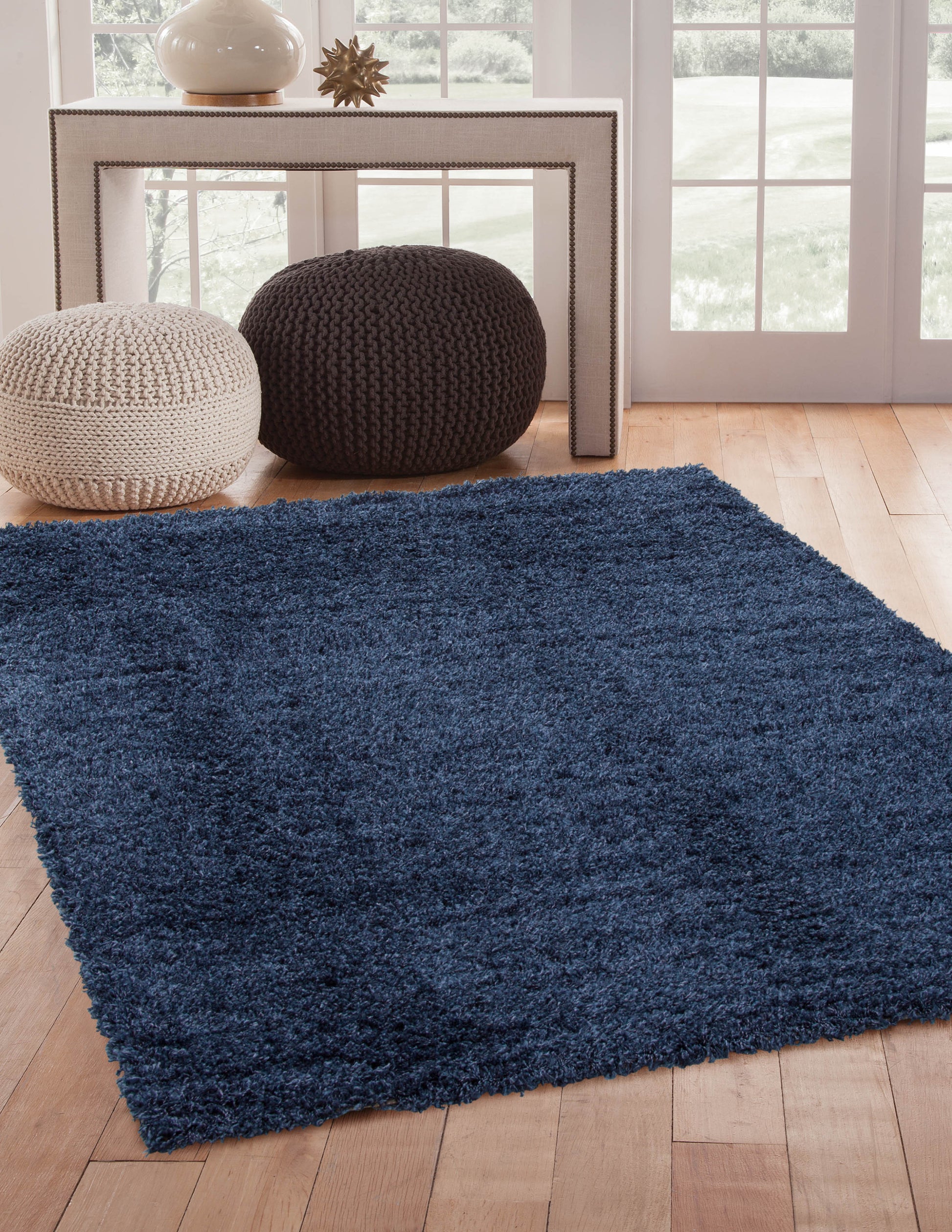 Shag Slate Blue Area Rug 5X8 Light Blue Olefin