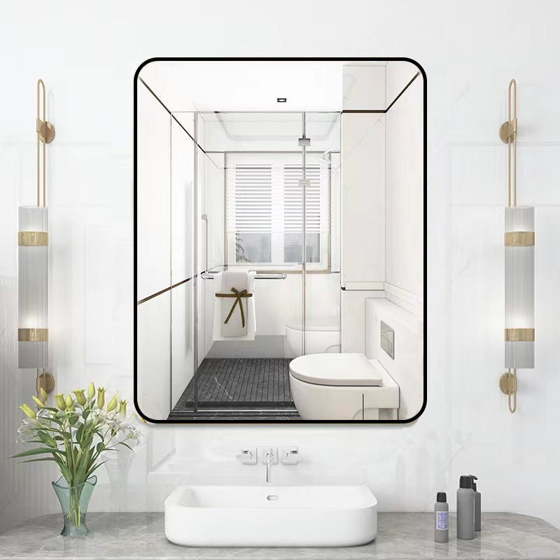 32 X 24 Inch Black Bathroom Mirror For Wall Vanity Mirror With Non Rusting Aluminum Alloy Metal Frame Rounded Corner For Modern Farmhouse Home Decor Black Modern Aluminium