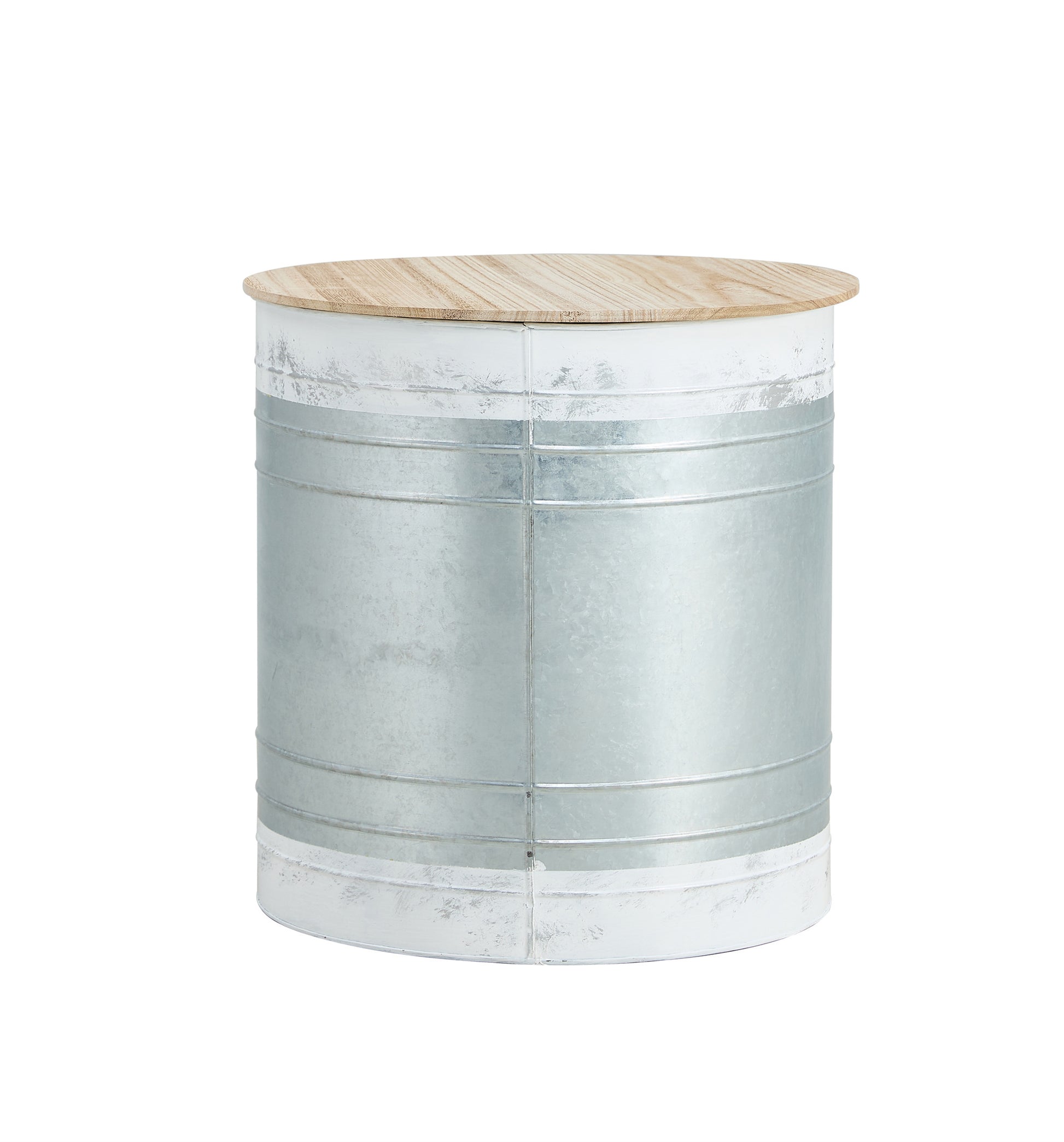Farmhouse Rustic Distressed Metal Accent Cocktail Table With Wood Top Wht, Set Of 2 Antique White Steel