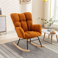 Mid Century Modern Teddy Fabric Tufted Upholstered Rocking Chair Padded Seat For Living Room Bedroom,Caramel Caramel Foam Wool