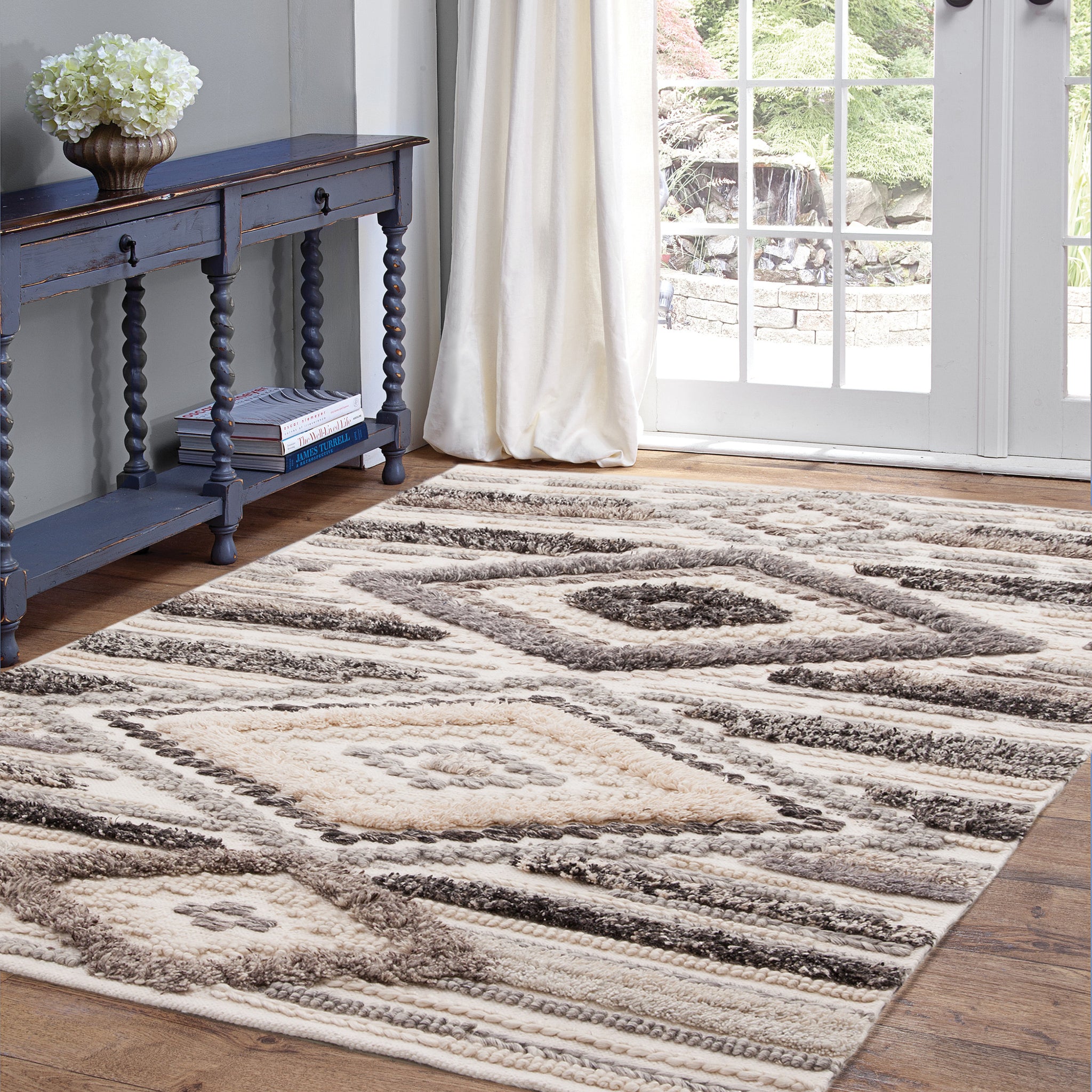 Myra Charcoal Grey Ivory Area Rug 8X10 Ivory Wool