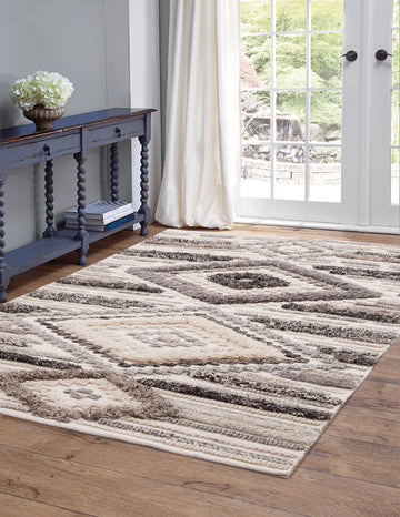 Myra Charcoal Grey Ivory Area Rug 8X10 Ivory Wool