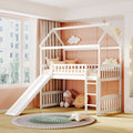 Twin Loft Bed With Slide, House Bed With Slide,White Old Sku :Lt000212Aak White Solid Wood