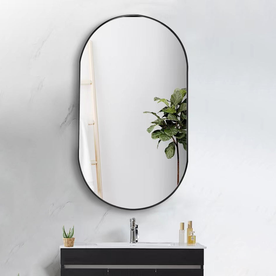 Wall Mounted Mirror 36"X18" Oval Bathroom Mirror Black Vanity Wall Mirror Pre Set Hooks For Vertical Or Horizontal Hang Ideal For Bedroom,Bathroom Black Modern Aluminium