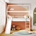 Twin Loft Bed With Slide, House Bed With Slide,White Old Sku :Lt000212Aak White Solid Wood