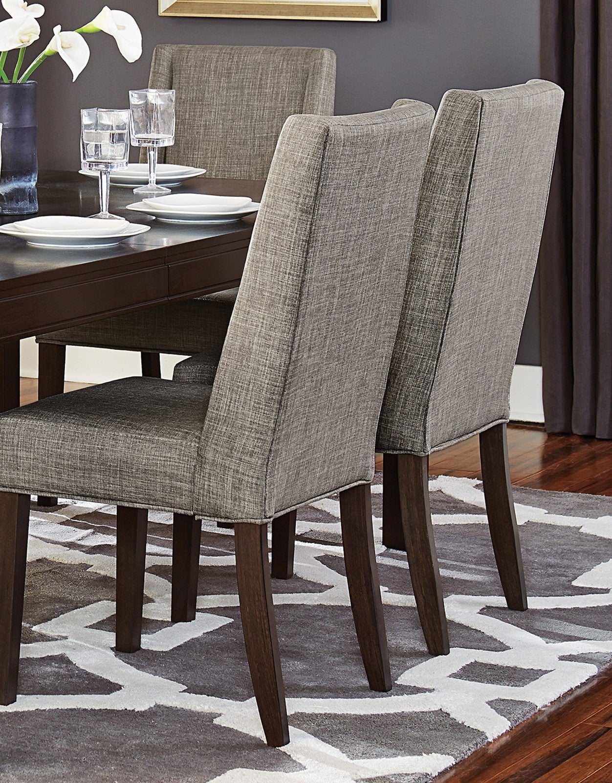 Contemporary Dark Brown 5Pc Dining Set Table With Extension Leaf And 4X Upholstered Side Chairs Modern Dining Room Furniture Wood Wood Dark Brown Seats 4 Wood Dining Room Extendable Contemporary 4 Leg Rectangular Dining Table With Chair Wood
