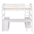 Twin Size Loft Bed With Drawers, Cabinet, Shelves And Desk, Wooden Loft Bed With Desk White Old Sku :Lt000505Aak White Solid Wood