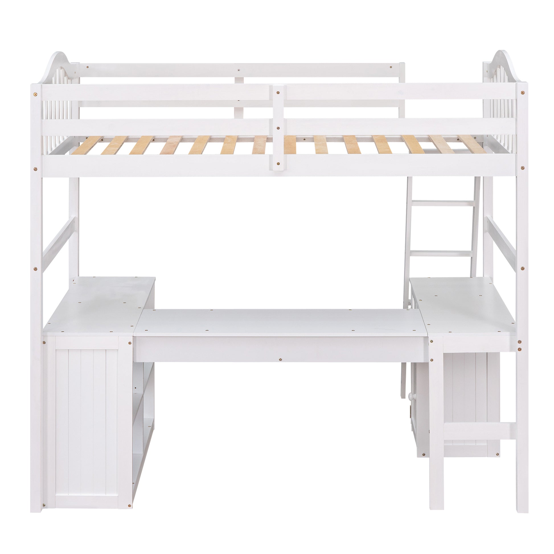 Twin Size Loft Bed With Drawers, Cabinet, Shelves And Desk, Wooden Loft Bed With Desk White Old Sku :Lt000505Aak White Solid Wood