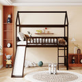 Twin Loft Bed With Slide, House Bed With Slide,Espresso Old Sku :Lt000212Aap Espresso Solid Wood