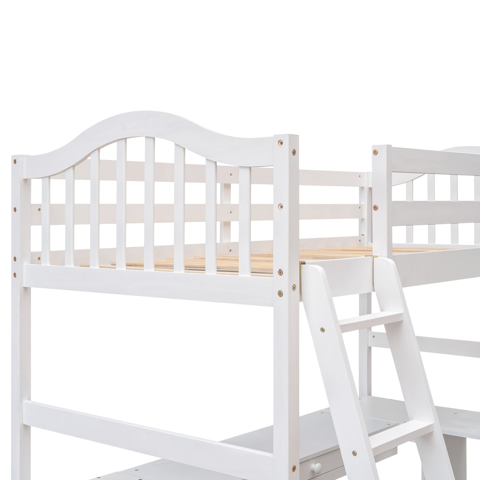 Twin Size Loft Bed With Drawers, Cabinet, Shelves And Desk, Wooden Loft Bed With Desk White Old Sku :Lt000505Aak White Solid Wood