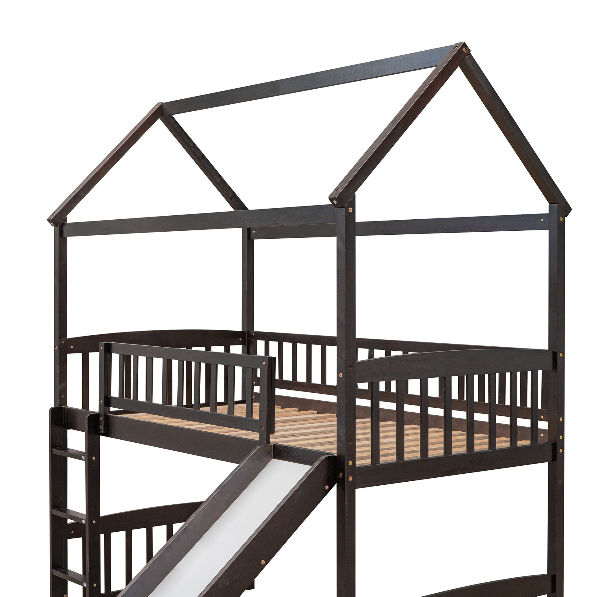 Twin Loft Bed With Slide, House Bed With Slide,Espresso Old Sku :Lt000212Aap Espresso Solid Wood