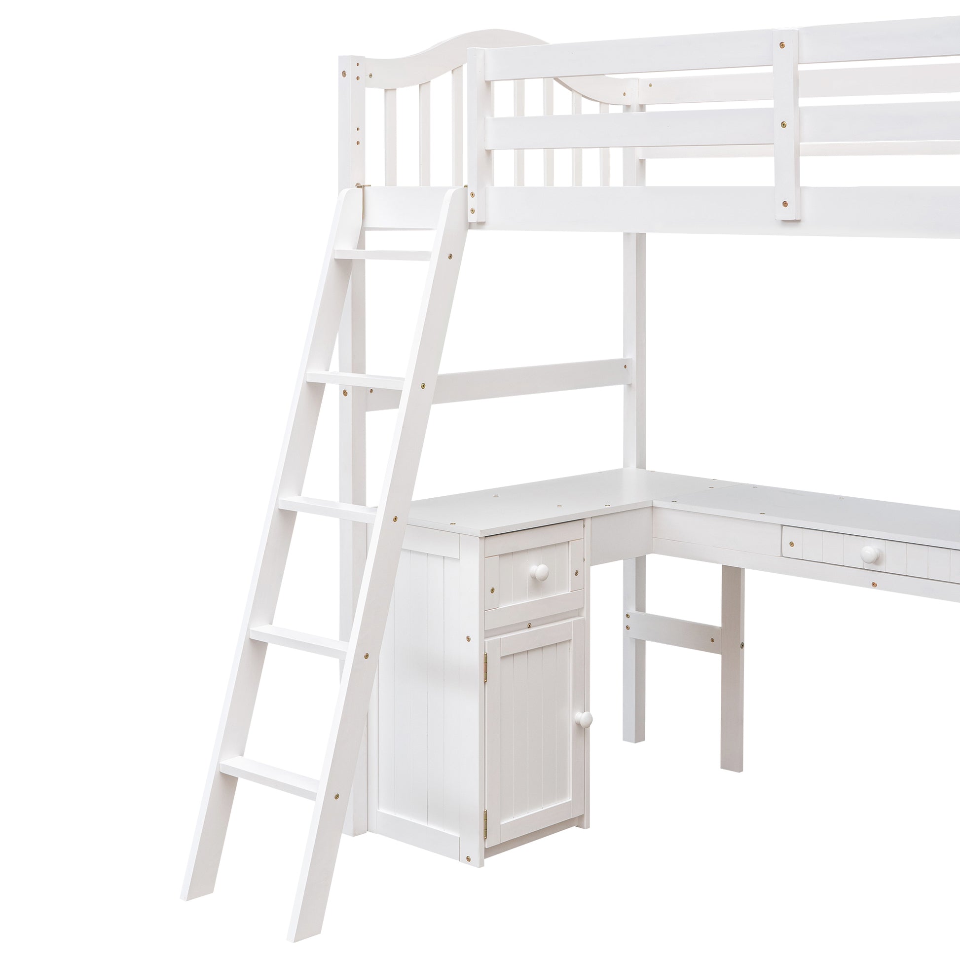 Twin Size Loft Bed With Drawers, Cabinet, Shelves And Desk, Wooden Loft Bed With Desk White Old Sku :Lt000505Aak White Solid Wood