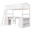 Twin Size Loft Bed With Drawers, Cabinet, Shelves And Desk, Wooden Loft Bed With Desk White Old Sku :Lt000505Aak White Solid Wood