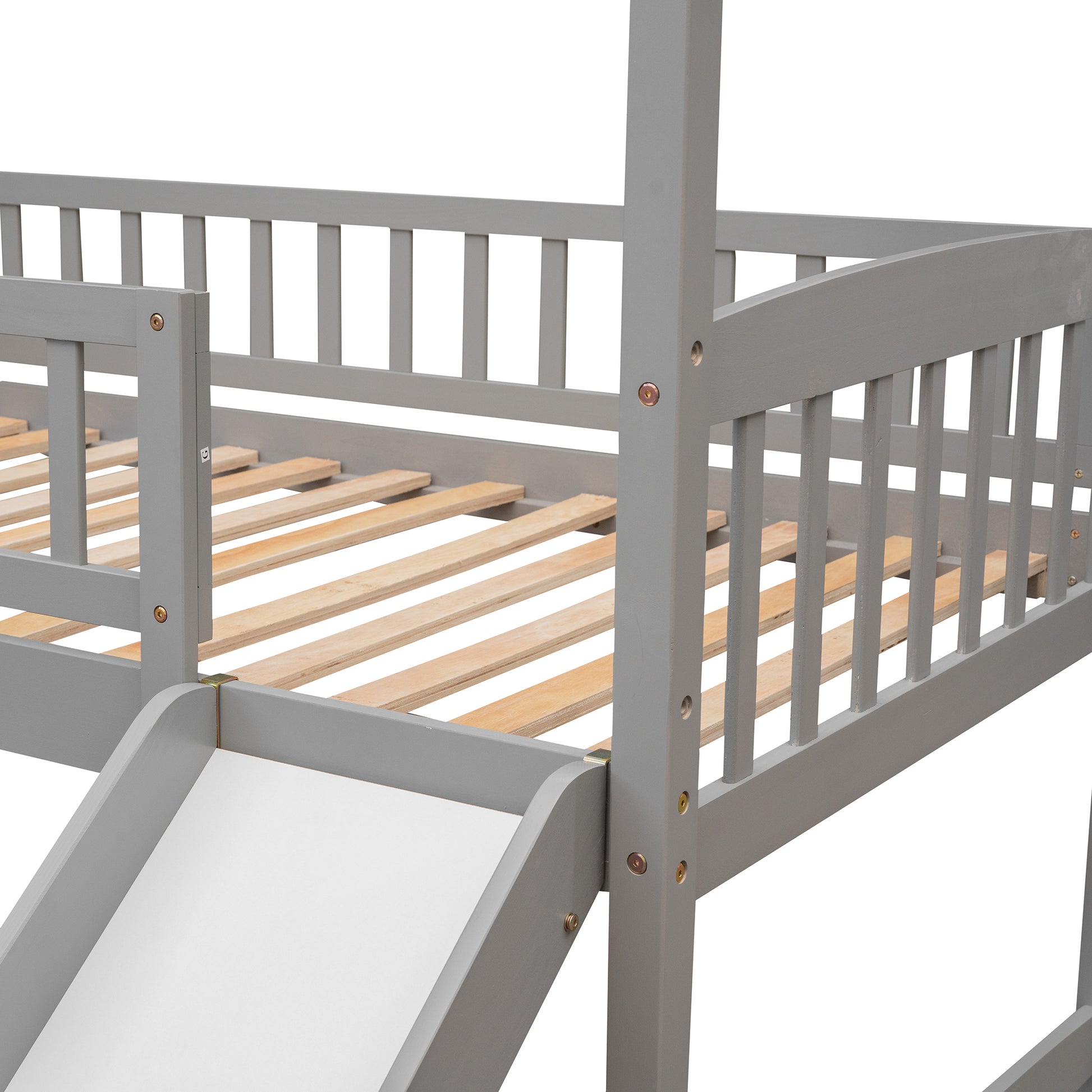 Twin Loft Bed With Slide, House Bed With Slide,White Old Sku :Lt000212Aae Gray Solid Wood