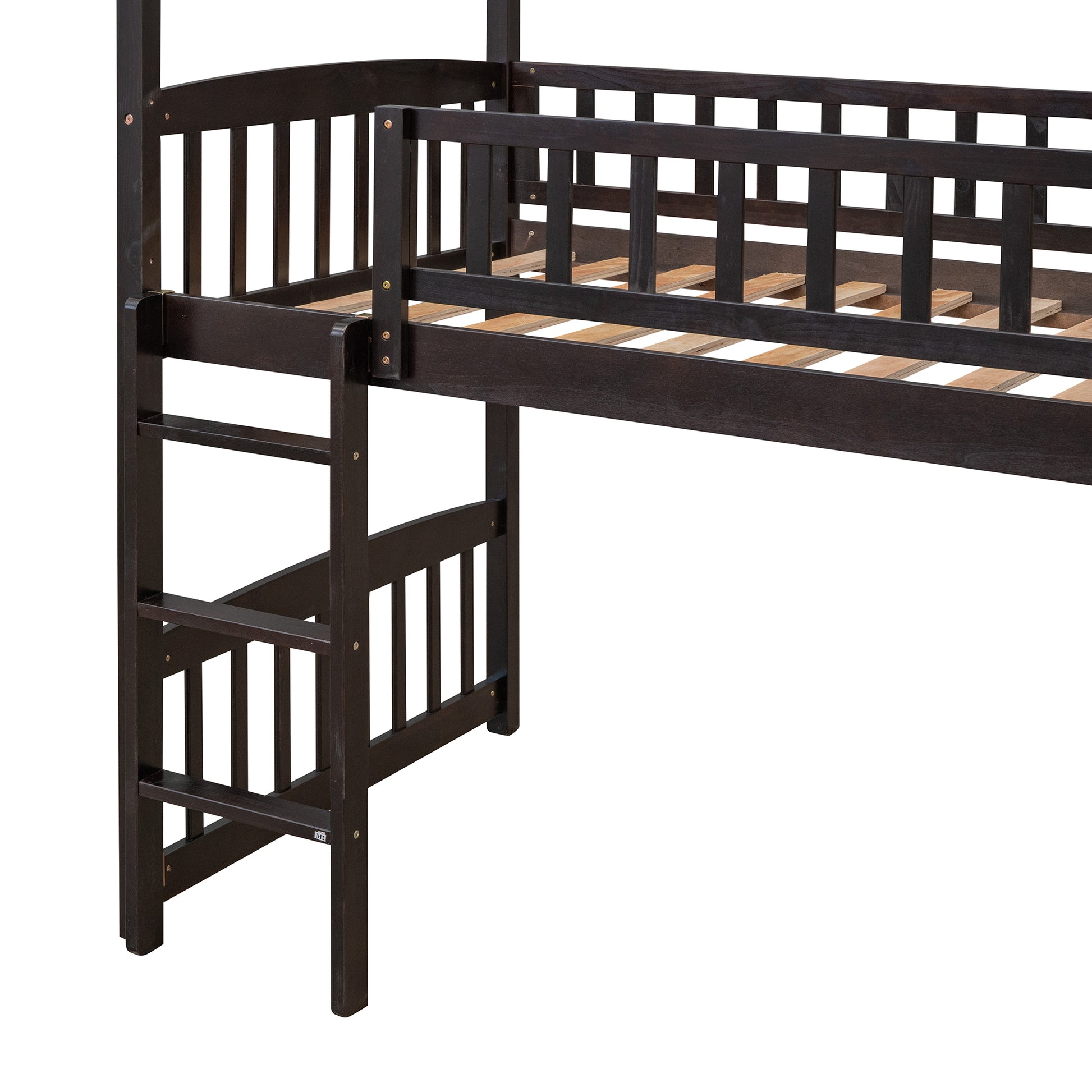 Twin Loft Bed With Slide, House Bed With Slide,Espresso Old Sku :Lt000212Aap Espresso Solid Wood