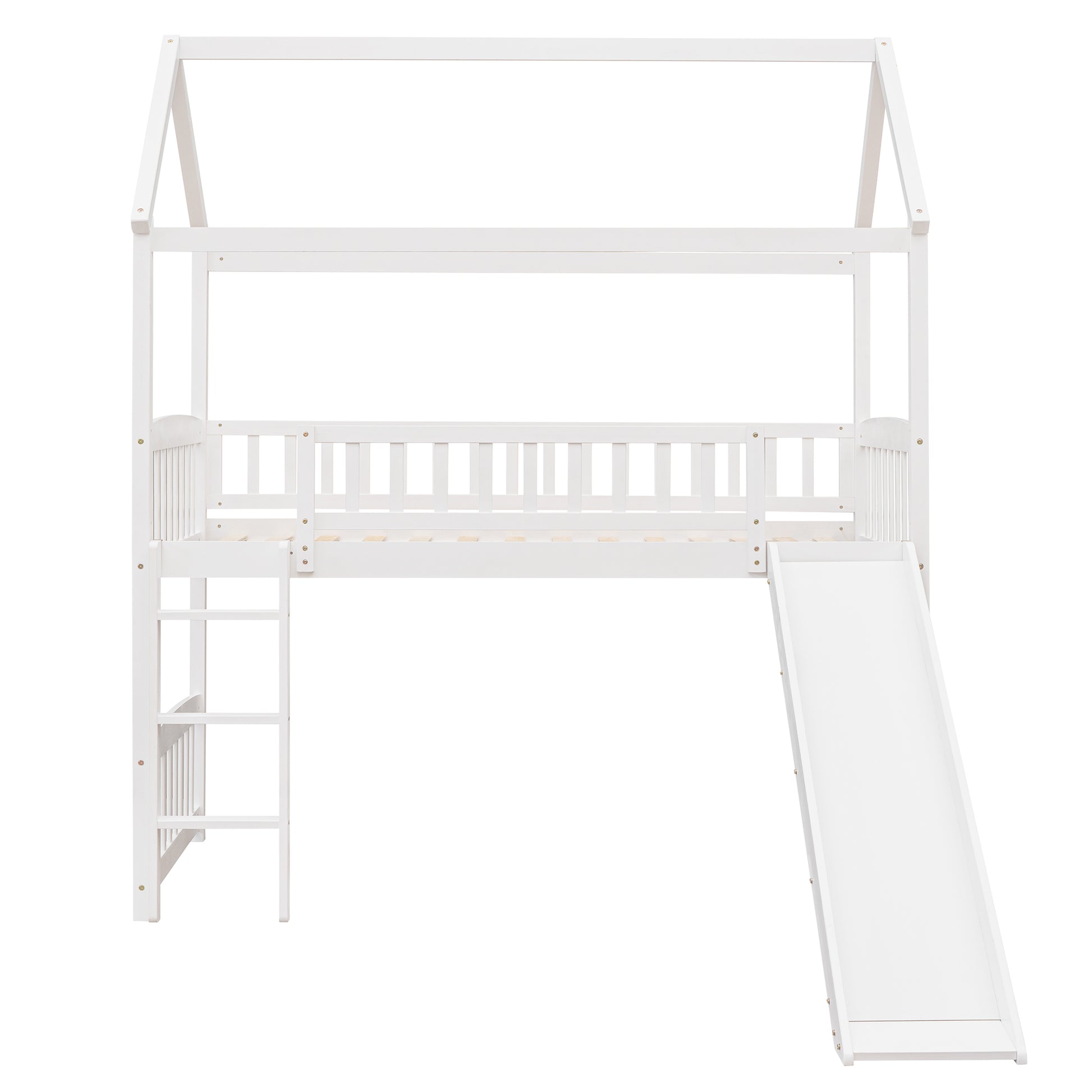 Twin Loft Bed With Slide, House Bed With Slide,White Old Sku :Lt000212Aak White Solid Wood