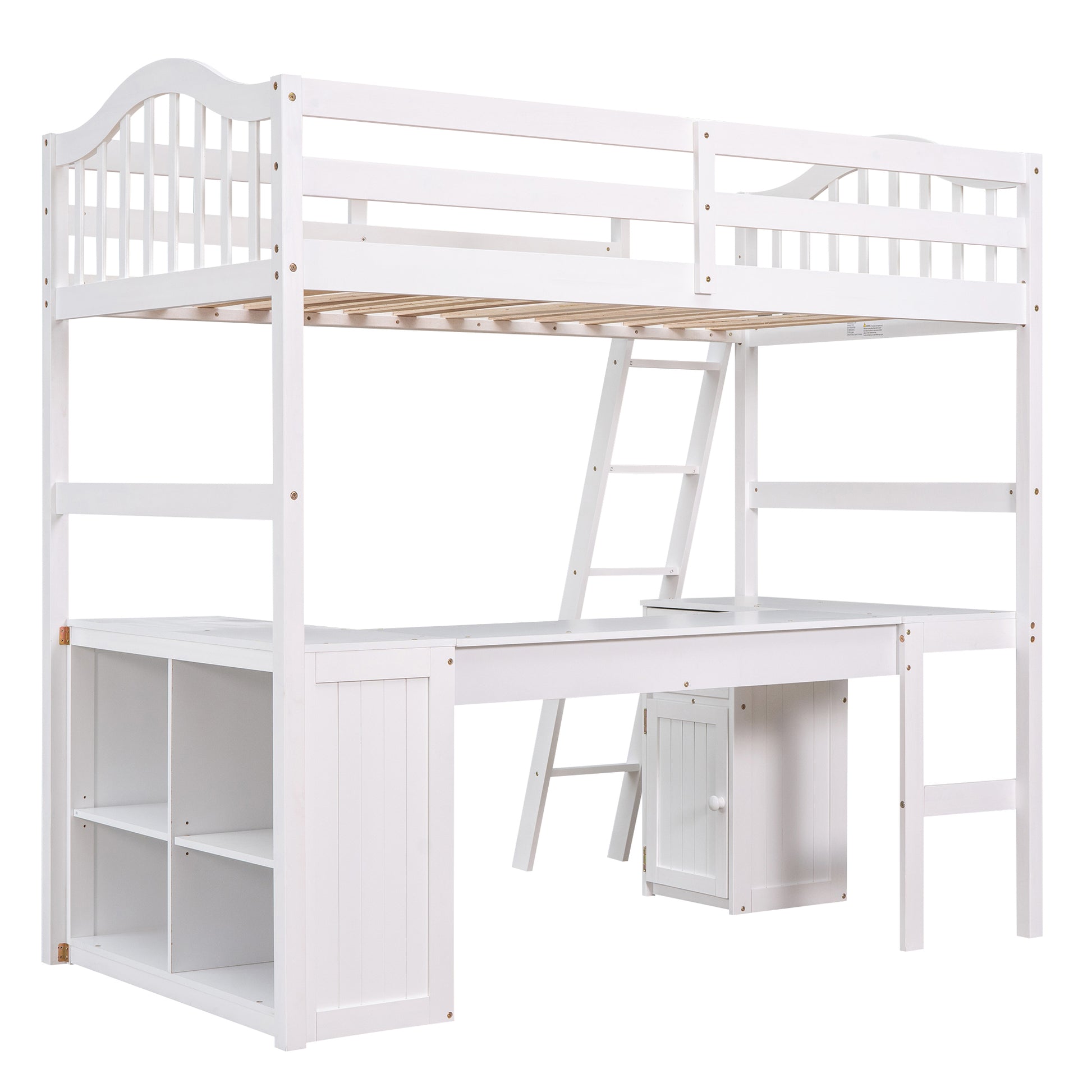 Twin Size Loft Bed With Drawers, Cabinet, Shelves And Desk, Wooden Loft Bed With Desk White Old Sku :Lt000505Aak White Solid Wood