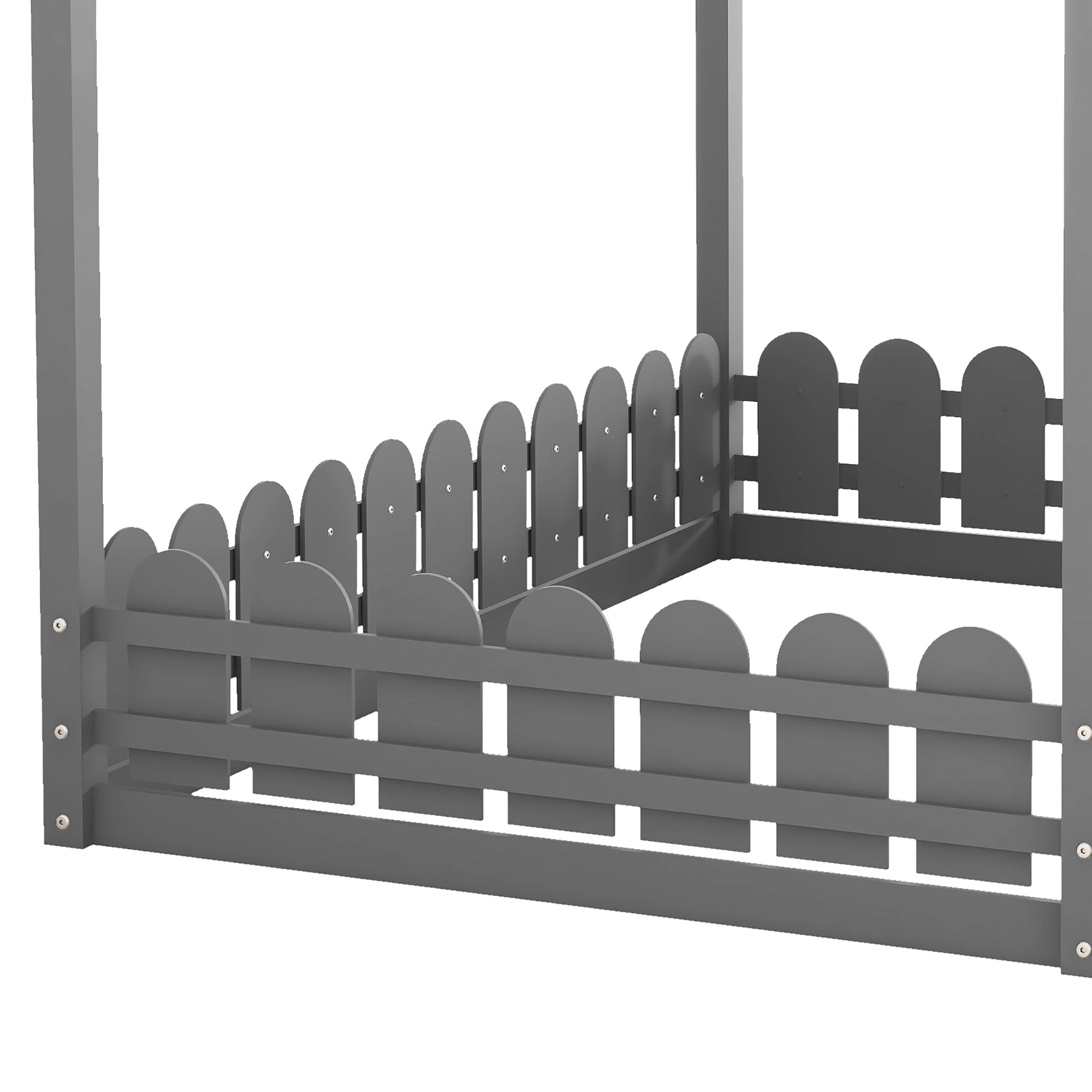 Slats Are Not Included Full Size Wood Bed House Bed Frame With Fence, For Kids, Teens, Girls, Boys Gray Old Sku:Wf281294Aae Gray Solid Wood