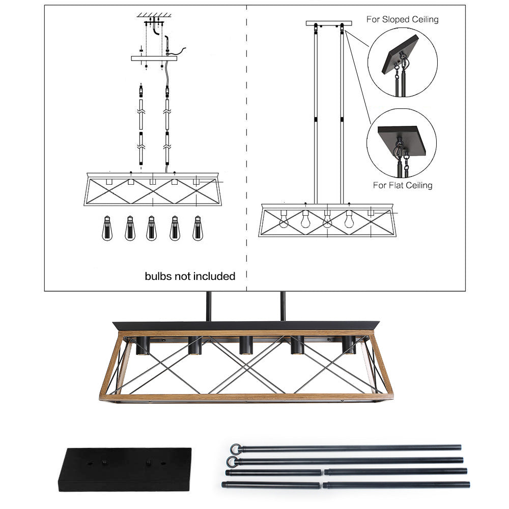 Same As W134067498 L1003 5 Light Walnut Farmhouse Chandeliers For Dining Room Walnut Ceiling Lights Traditional Metal