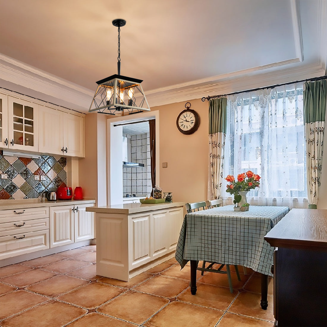 4 Light Farmhouse Chandeliers For Dining Room Oak No Bulbs Oak Ceiling Lights Traditional Metal