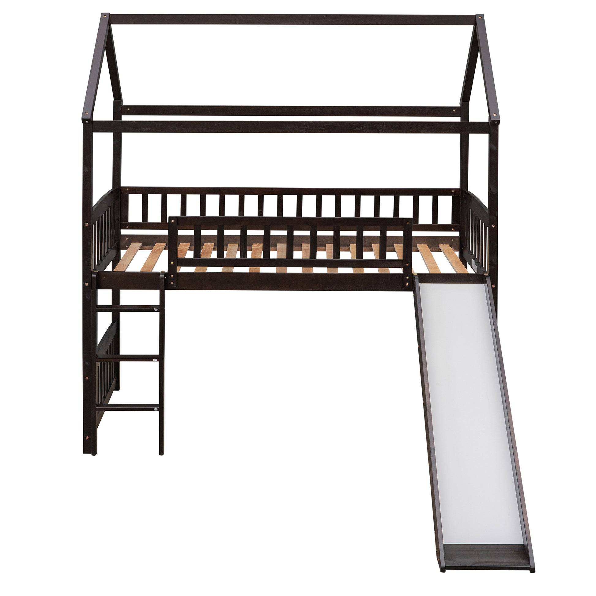 Twin Loft Bed With Slide, House Bed With Slide,Espresso Old Sku :Lt000212Aap Espresso Solid Wood