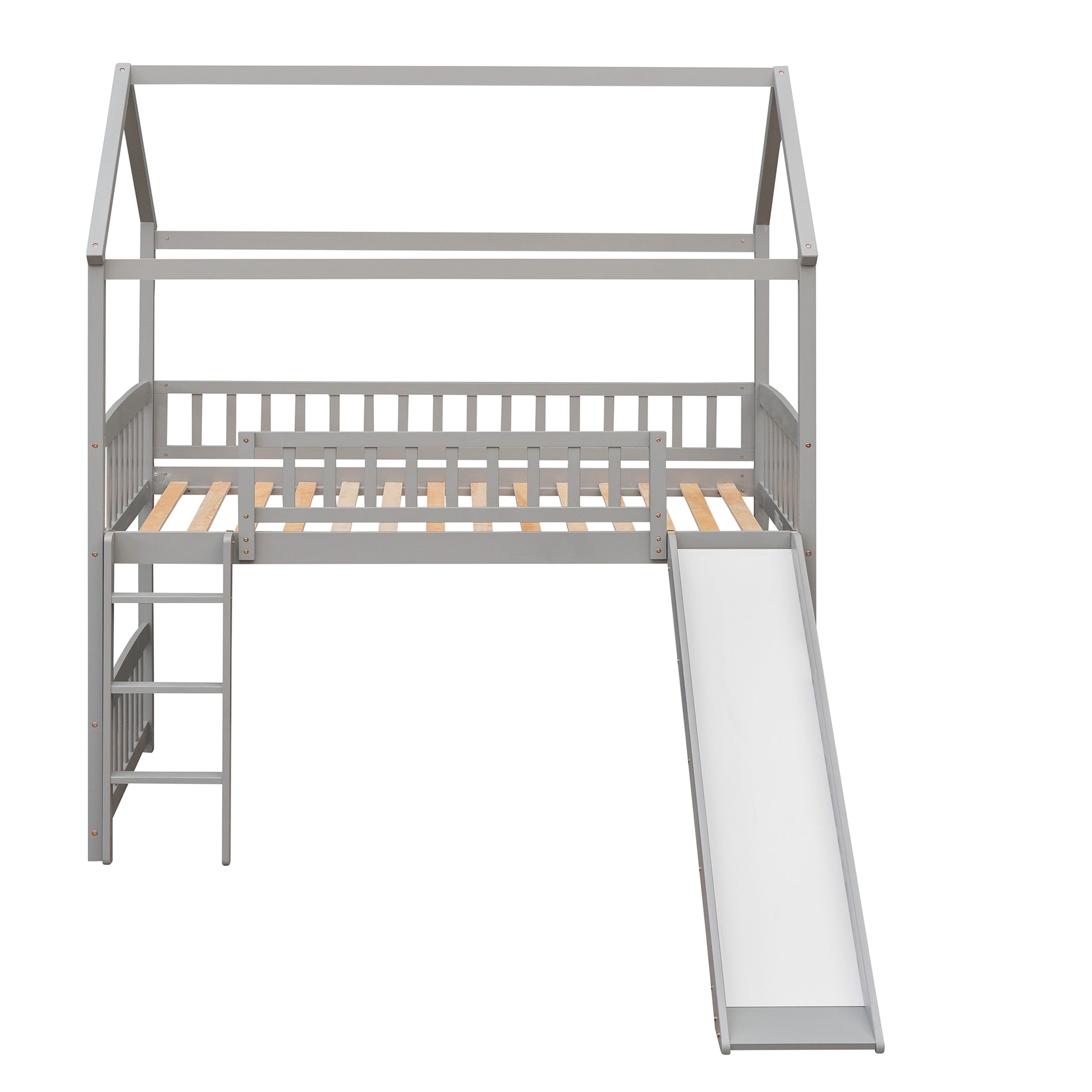 Twin Loft Bed With Slide, House Bed With Slide,White Old Sku :Lt000212Aae Gray Solid Wood