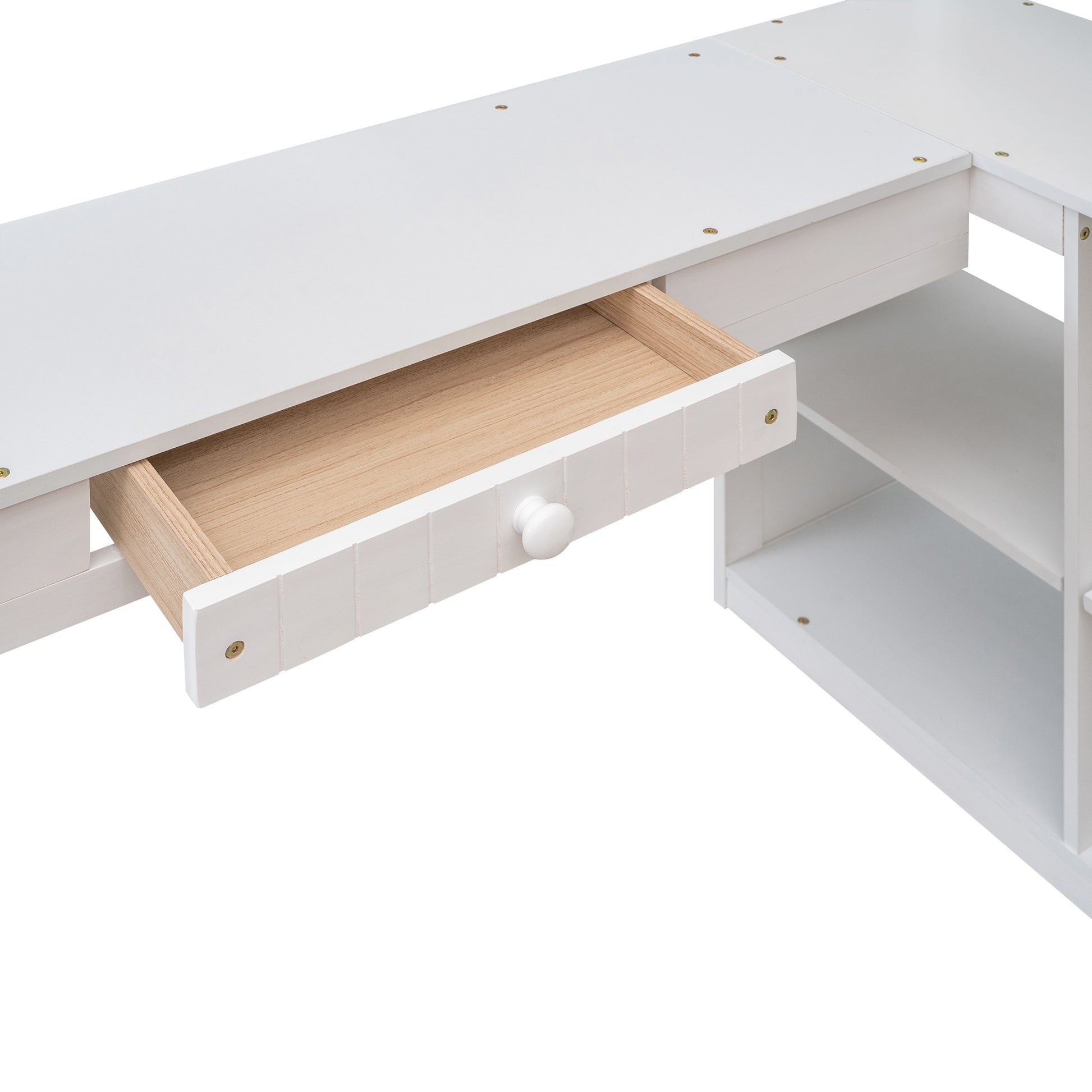 Twin Size Loft Bed With Drawers, Cabinet, Shelves And Desk, Wooden Loft Bed With Desk White Old Sku :Lt000505Aak White Solid Wood